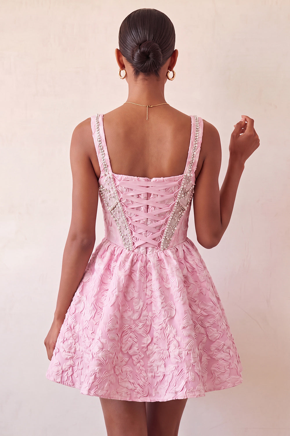 A-Line Light Purple Square Neck Corset Jacquard Lace Up Back Beaded Homecoming Dress
