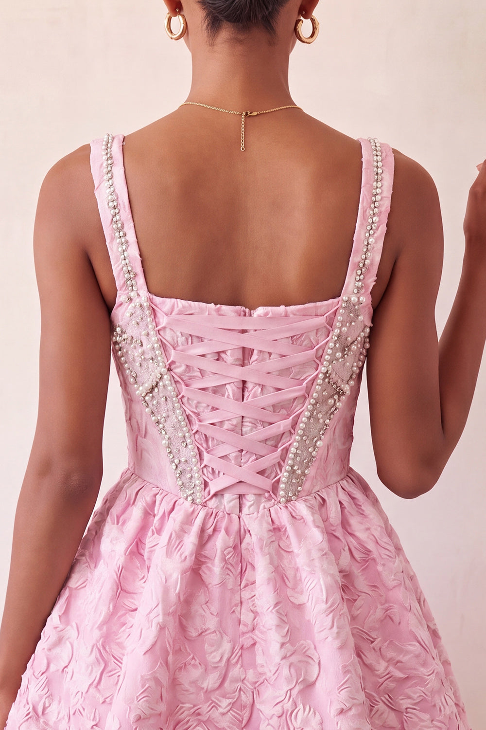 A-Line Light Purple Square Neck Corset Jacquard Lace Up Back Beaded Homecoming Dress