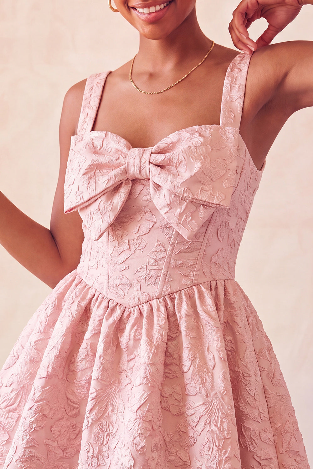 A-Line Jacquard Yellow Floral Lace Up Back Homecoming Dress with Bow