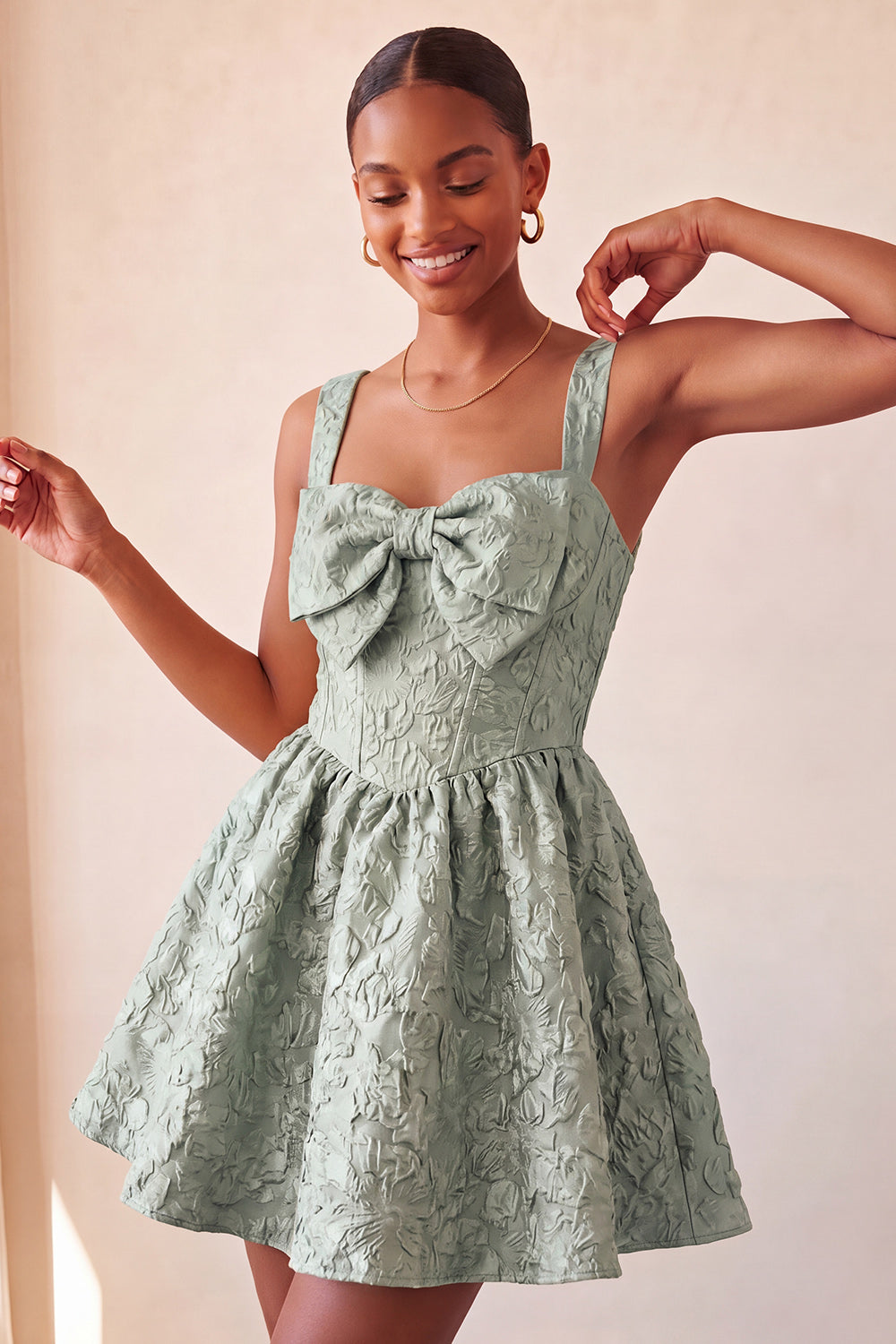 A-Line Jacquard Yellow Floral Lace Up Back Homecoming Dress with Bow