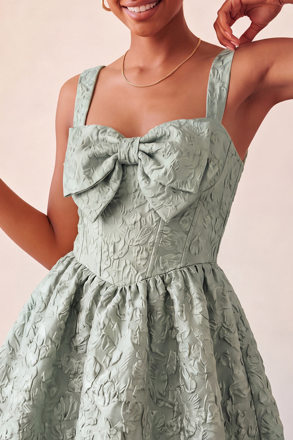 A-Line Jacquard Yellow Floral Lace Up Back Homecoming Dress with Bow