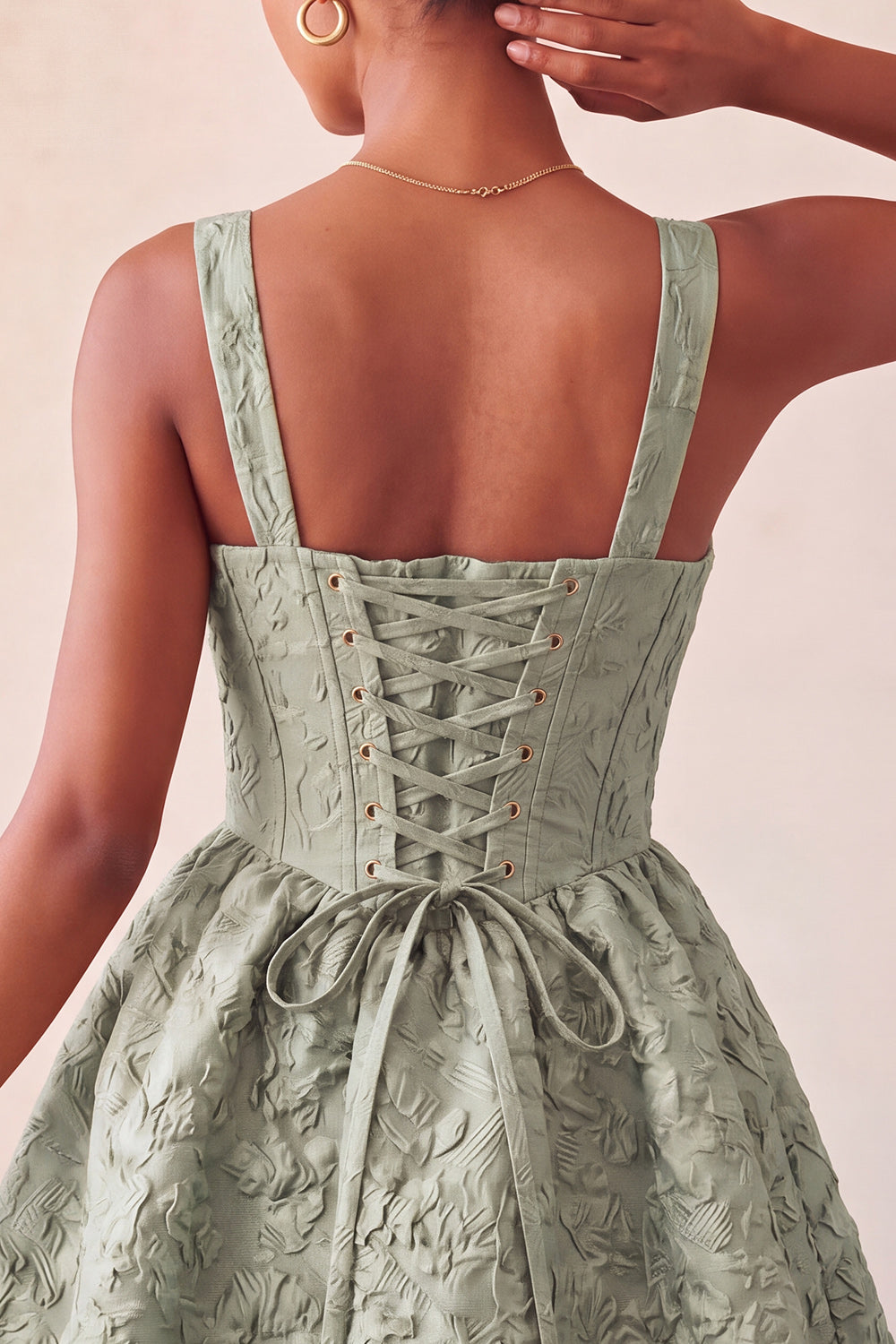 A-Line Jacquard Yellow Floral Lace Up Back Homecoming Dress with Bow