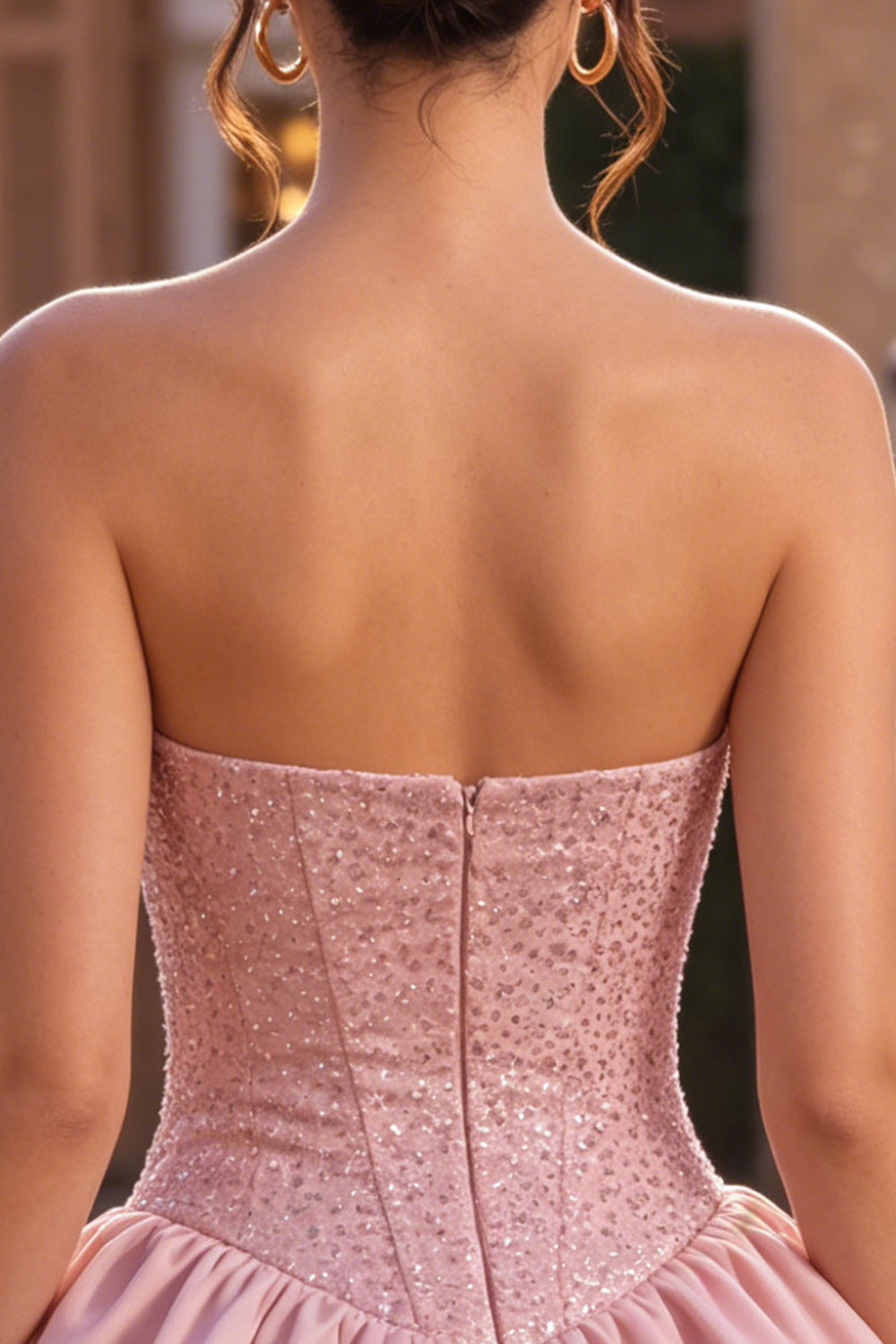 A-Line Pink Strapless Corset Satin Homecoming Dress with Beading