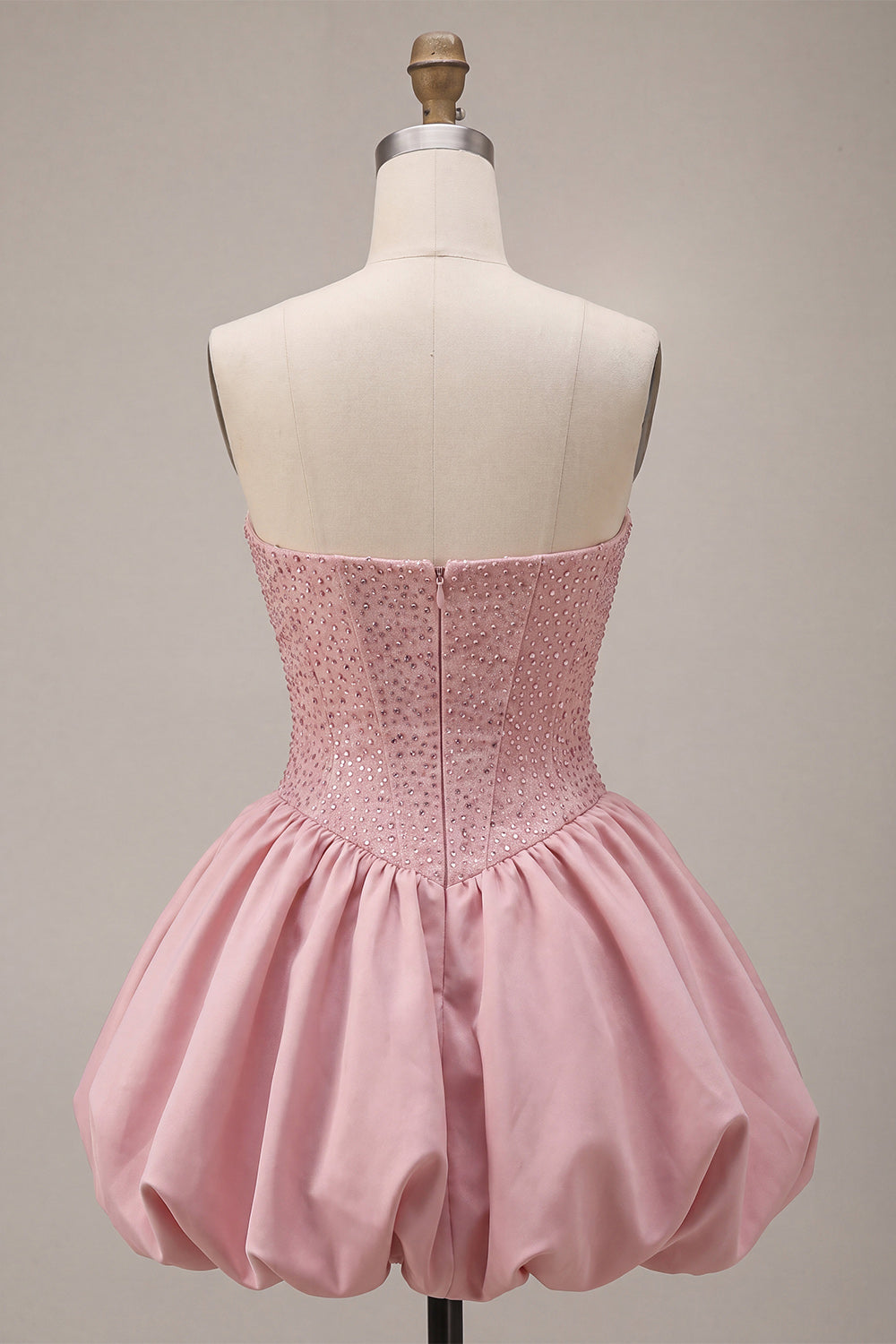 A-Line Pink Strapless Corset Satin Homecoming Dress with Beading