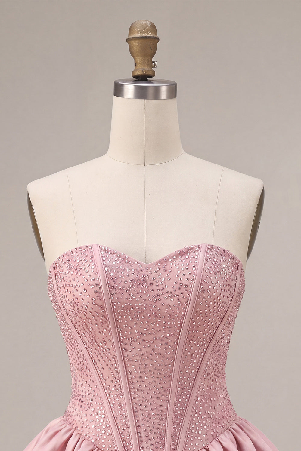 A-Line Pink Strapless Corset Satin Homecoming Dress with Beading