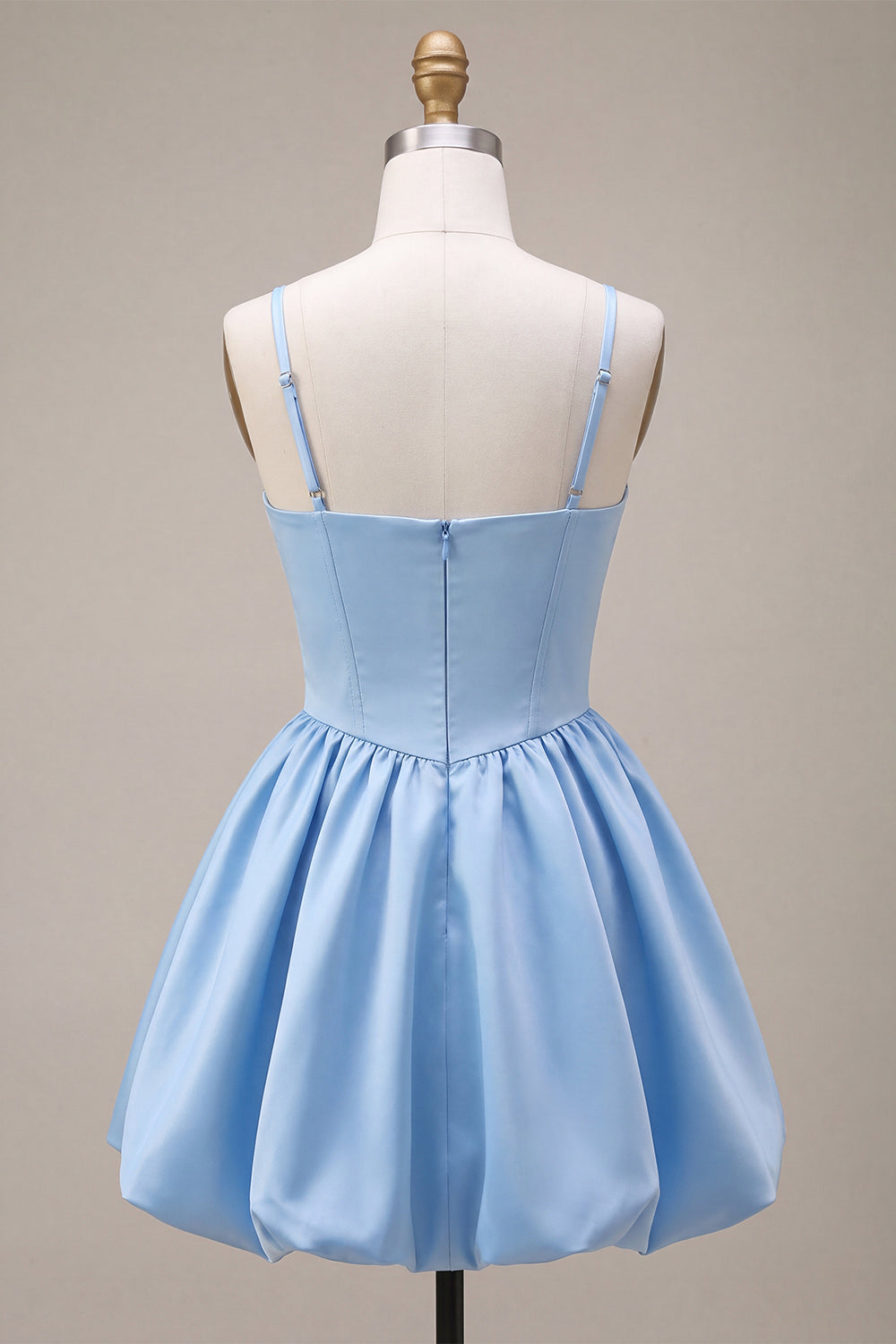 A-Line Sky Blue Satin Spaghetti Straps Corset Homecoming Dress with Bow