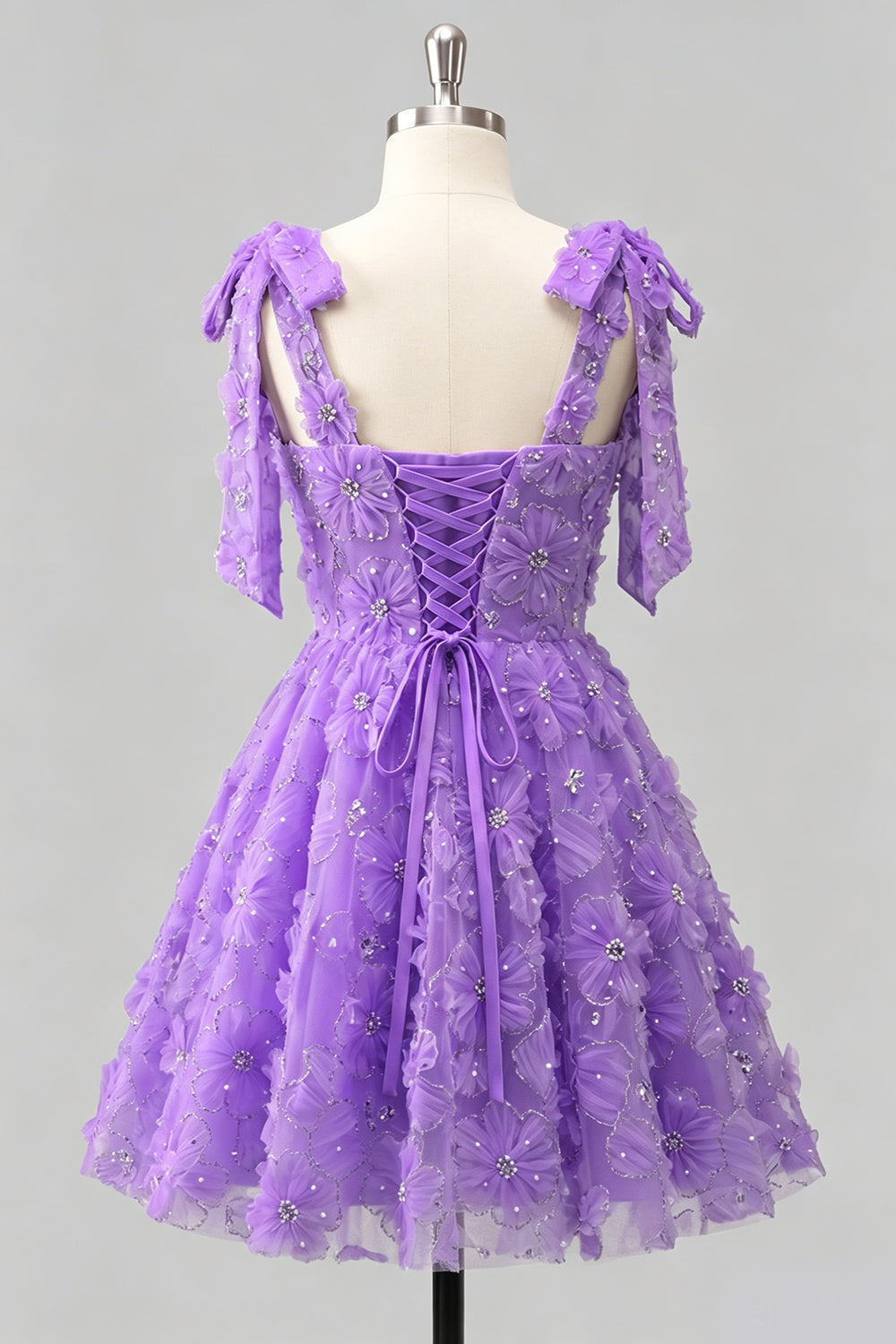 A-Line Pearls Beaded Floral A-Line Homecoming Dress with Tie Straps