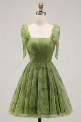 A-Line Pearls Beaded Floral A-Line Homecoming Dress with Tie Straps