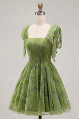 A-Line Pearls Beaded Floral A-Line Homecoming Dress with Tie Straps