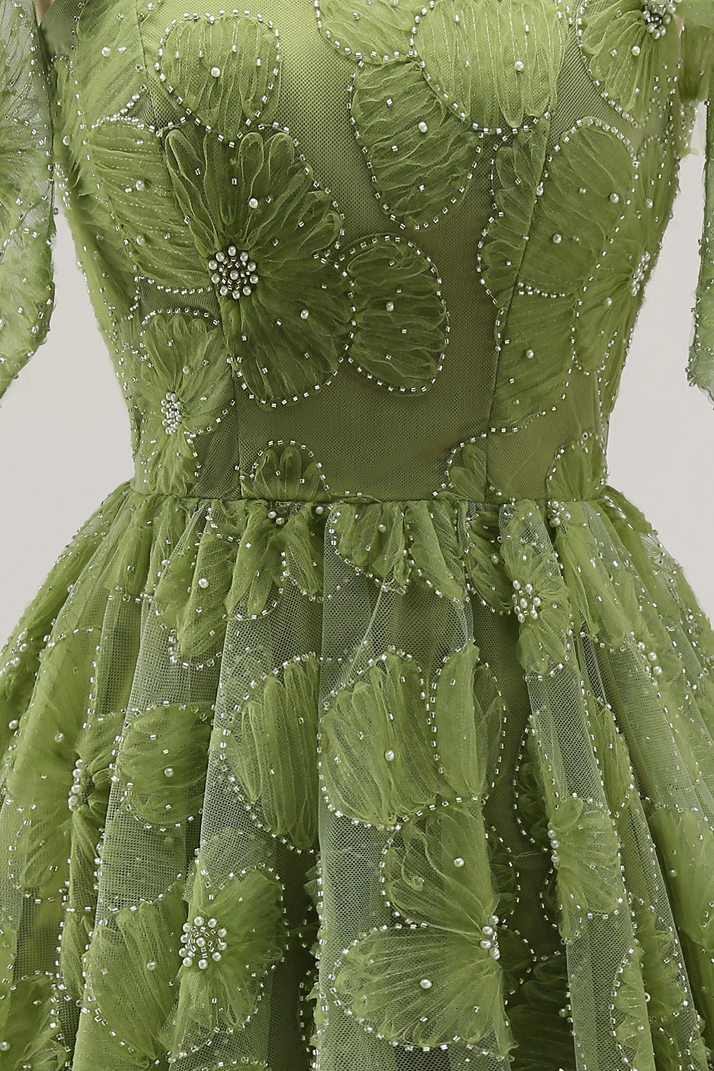 A-Line Pearls Beaded Floral A-Line Homecoming Dress with Tie Straps
