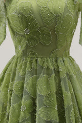 A-Line Pearls Beaded Floral A-Line Homecoming Dress with Tie Straps