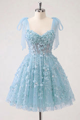 A-Line Floral Sheer Corset Sequins Homecoming Dress with Lace Up Back
