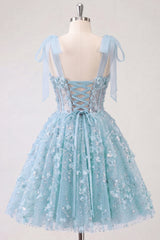 A-Line Floral Sheer Corset Sequins Homecoming Dress with Lace Up Back