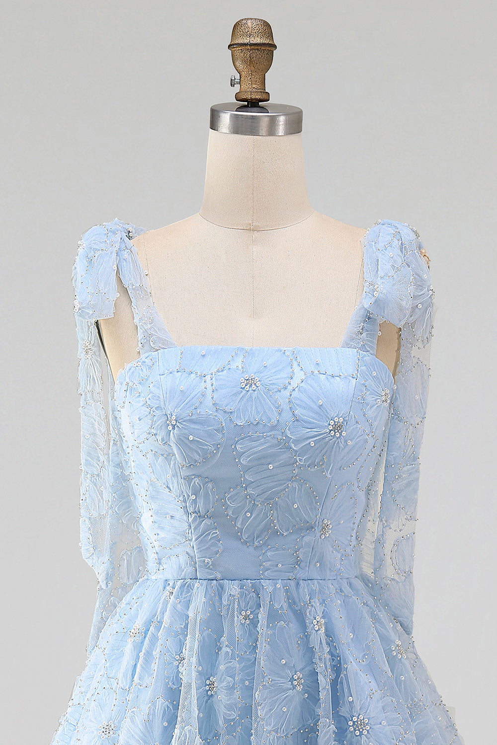 A-Line Pearls Beaded Floral A-Line Homecoming Dress with Tie Straps