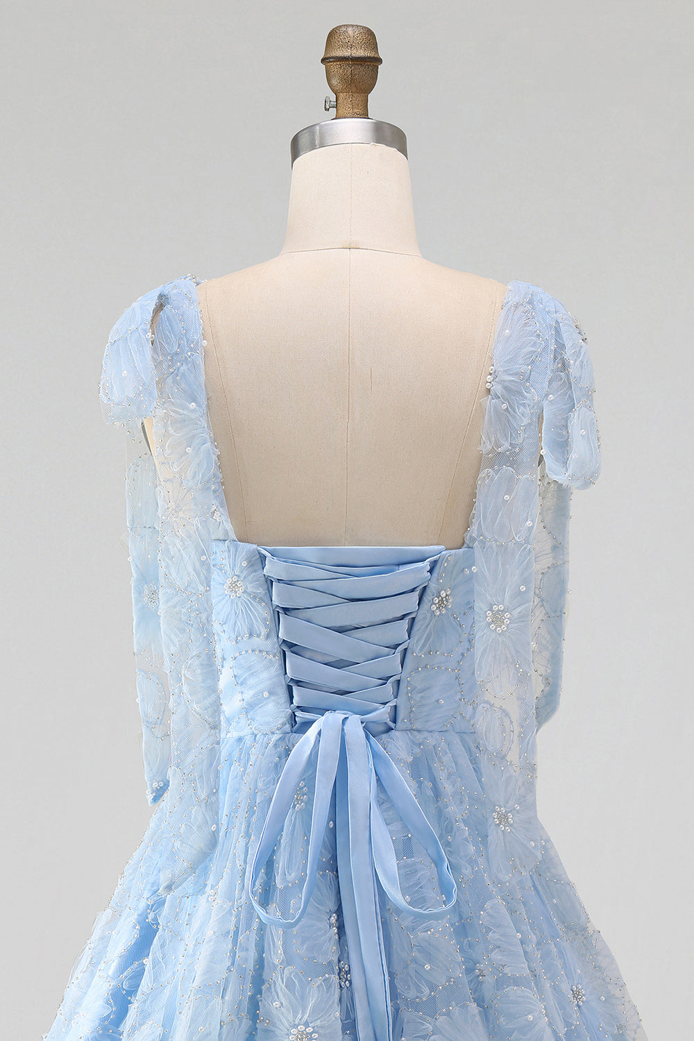 A-Line Pearls Beaded Floral A-Line Homecoming Dress with Tie Straps