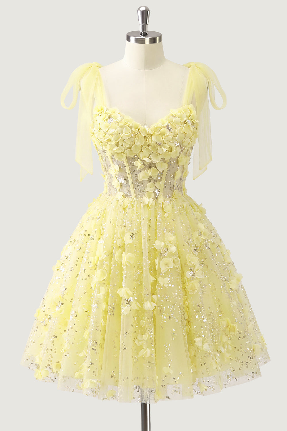 A-Line Floral Sheer Corset Sequins Homecoming Dress with Lace Up Back