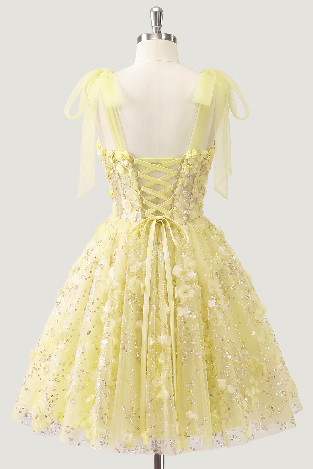 A-Line Floral Sheer Corset Sequins Homecoming Dress with Lace Up Back