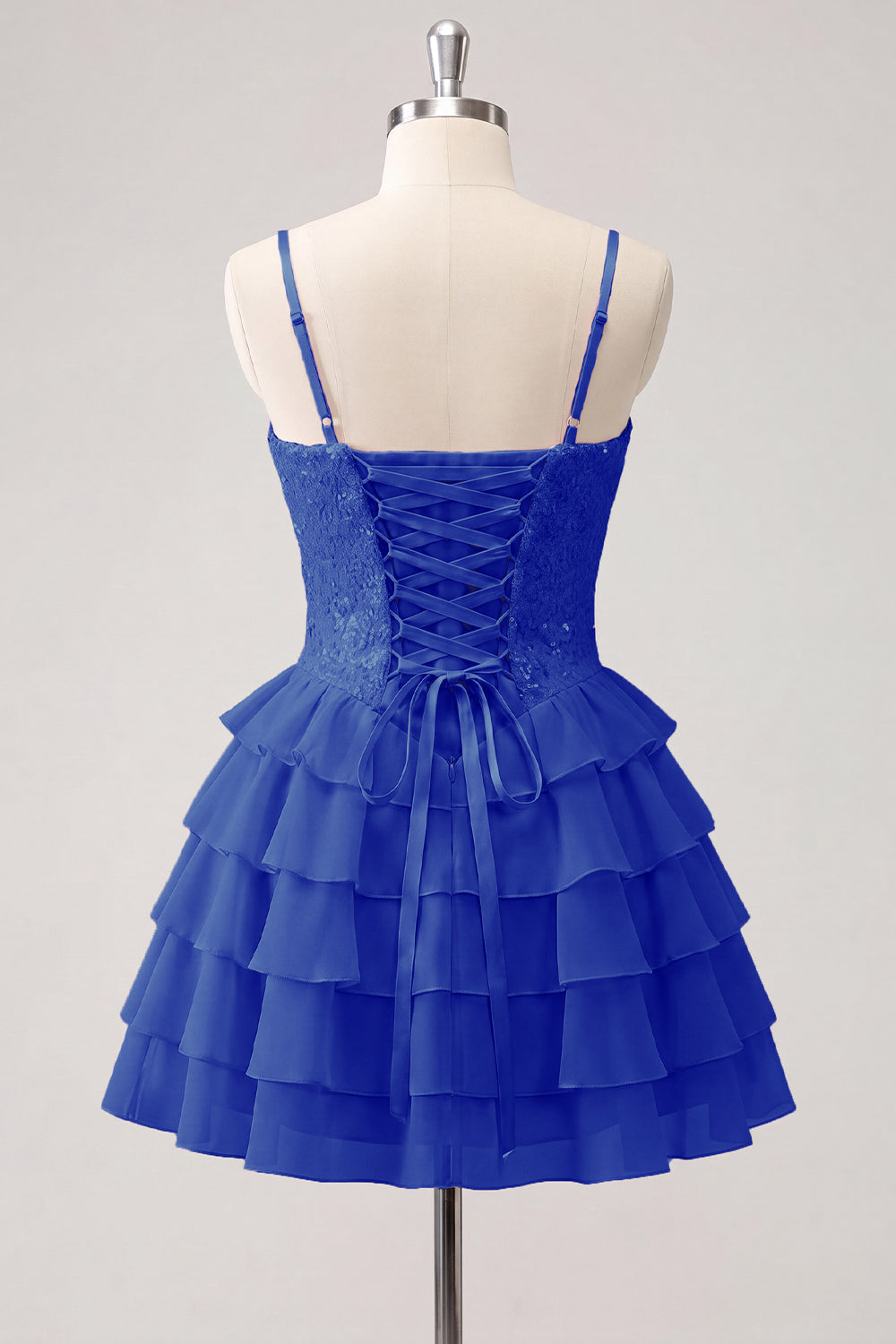 A-Line Pink Tiered Corset Sequins Homecoming Dress with Lace Up Back