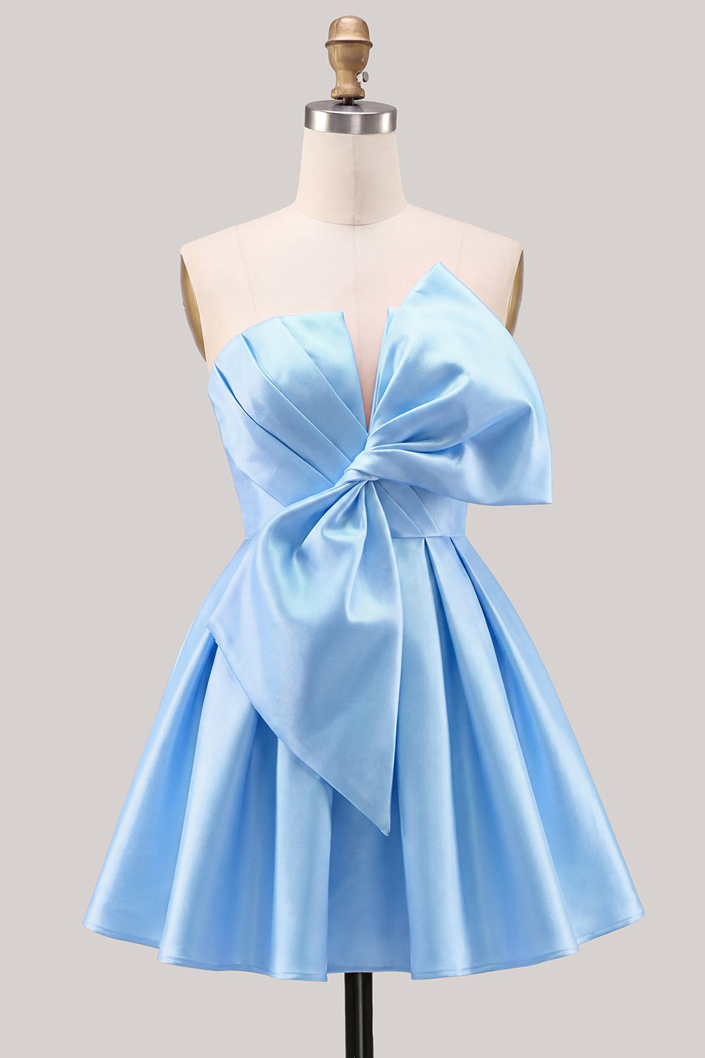 A-Line Daffodil Satin Strapless Ruched Lace Up Back Homecoming Dress with Bow