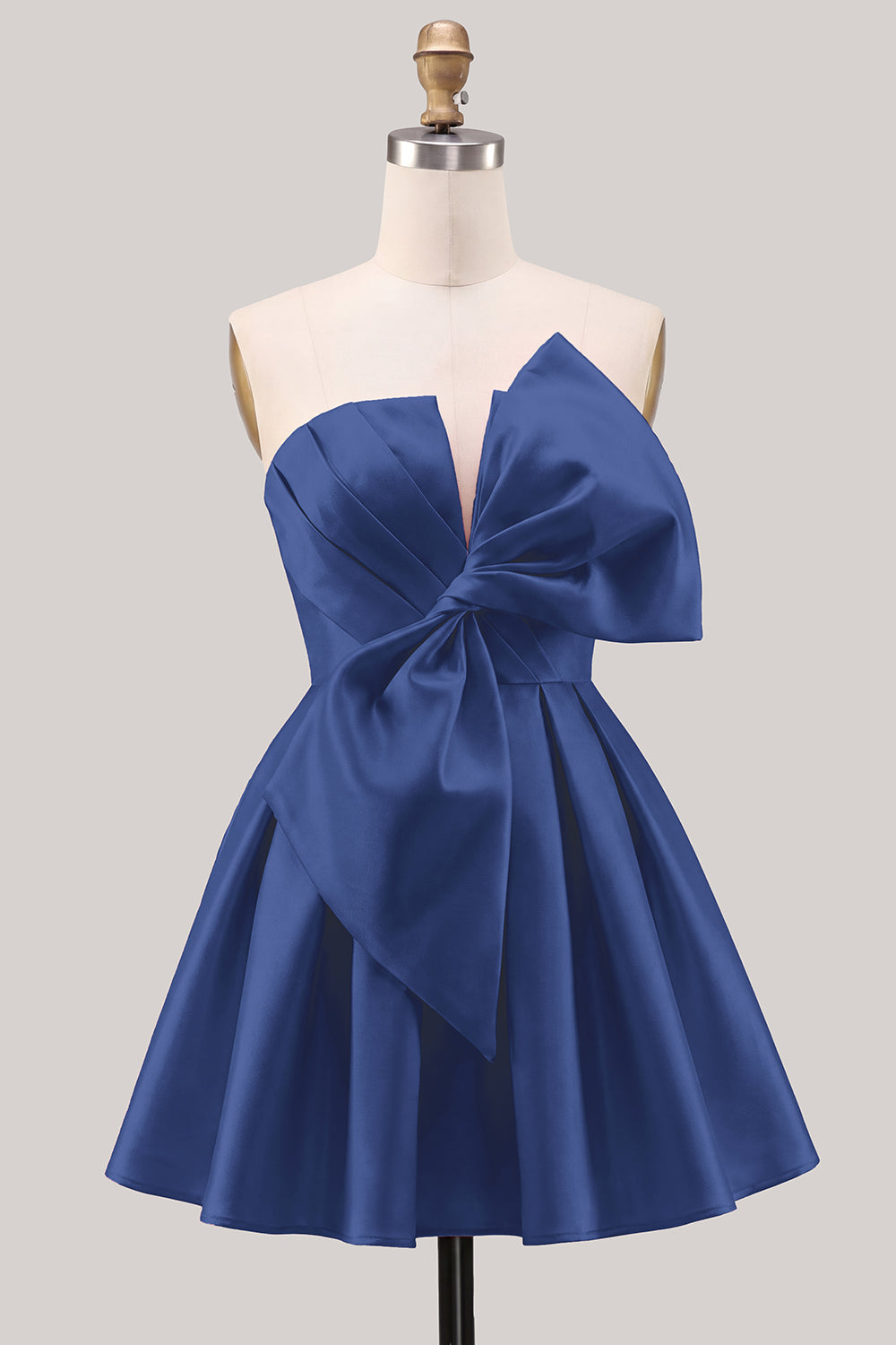 A-Line Daffodil Satin Strapless Ruched Lace Up Back Homecoming Dress with Bow