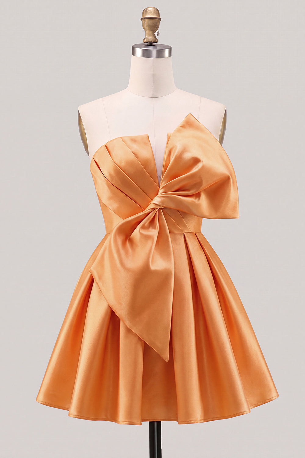 A-Line Daffodil Satin Strapless Ruched Lace Up Back Homecoming Dress with Bow