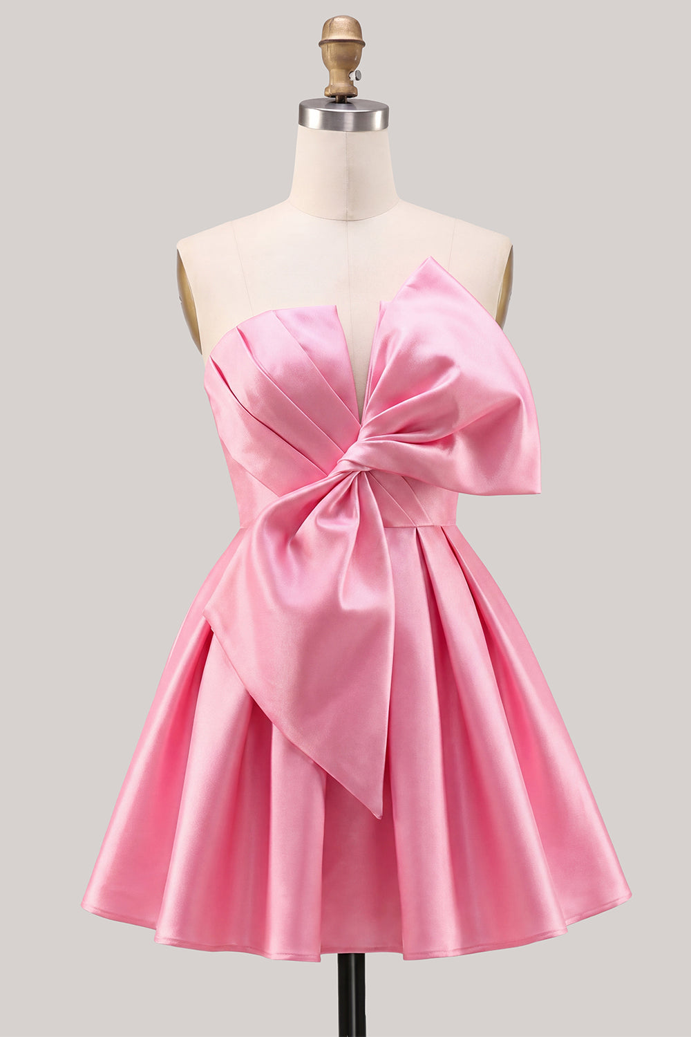 A-Line Daffodil Satin Strapless Ruched Lace Up Back Homecoming Dress with Bow