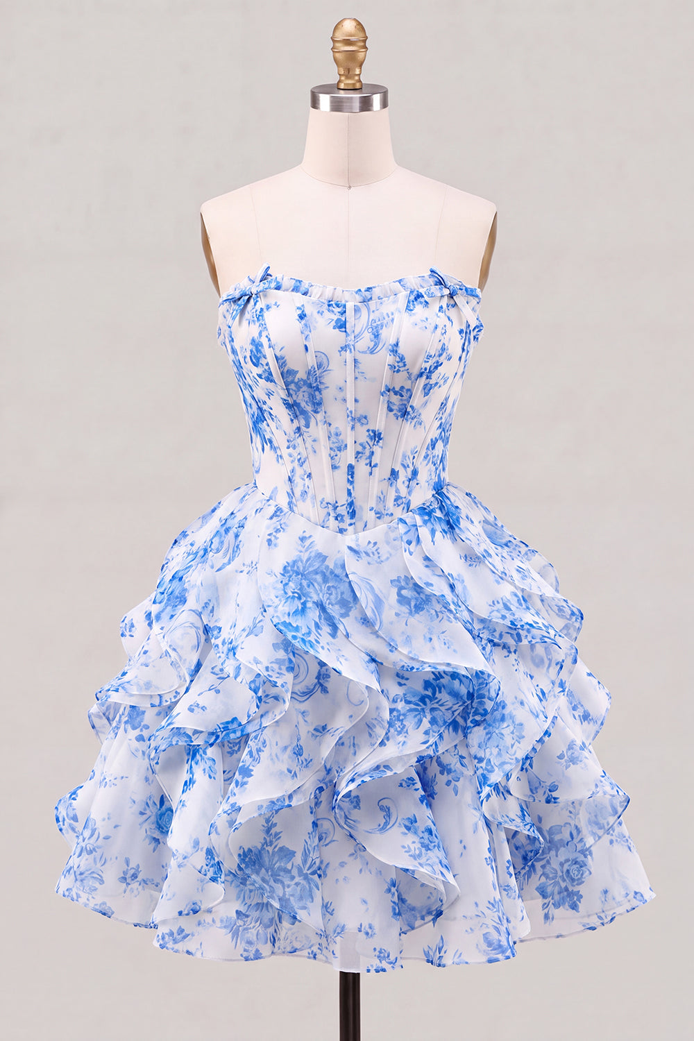 A-Line Sweetheart Brown Corset Ruffle Homecoming Dress with Lace Up Back