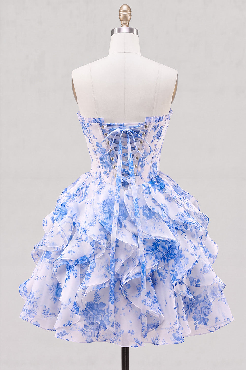 A-Line Sweetheart Brown Corset Ruffle Homecoming Dress with Lace Up Back
