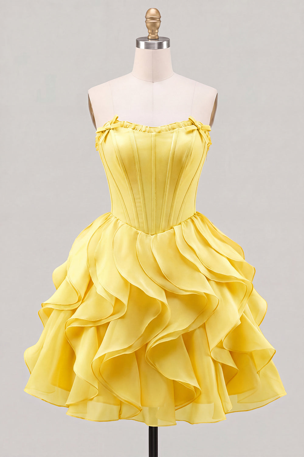 A-Line Sweetheart Brown Corset Ruffle Homecoming Dress with Lace Up Back