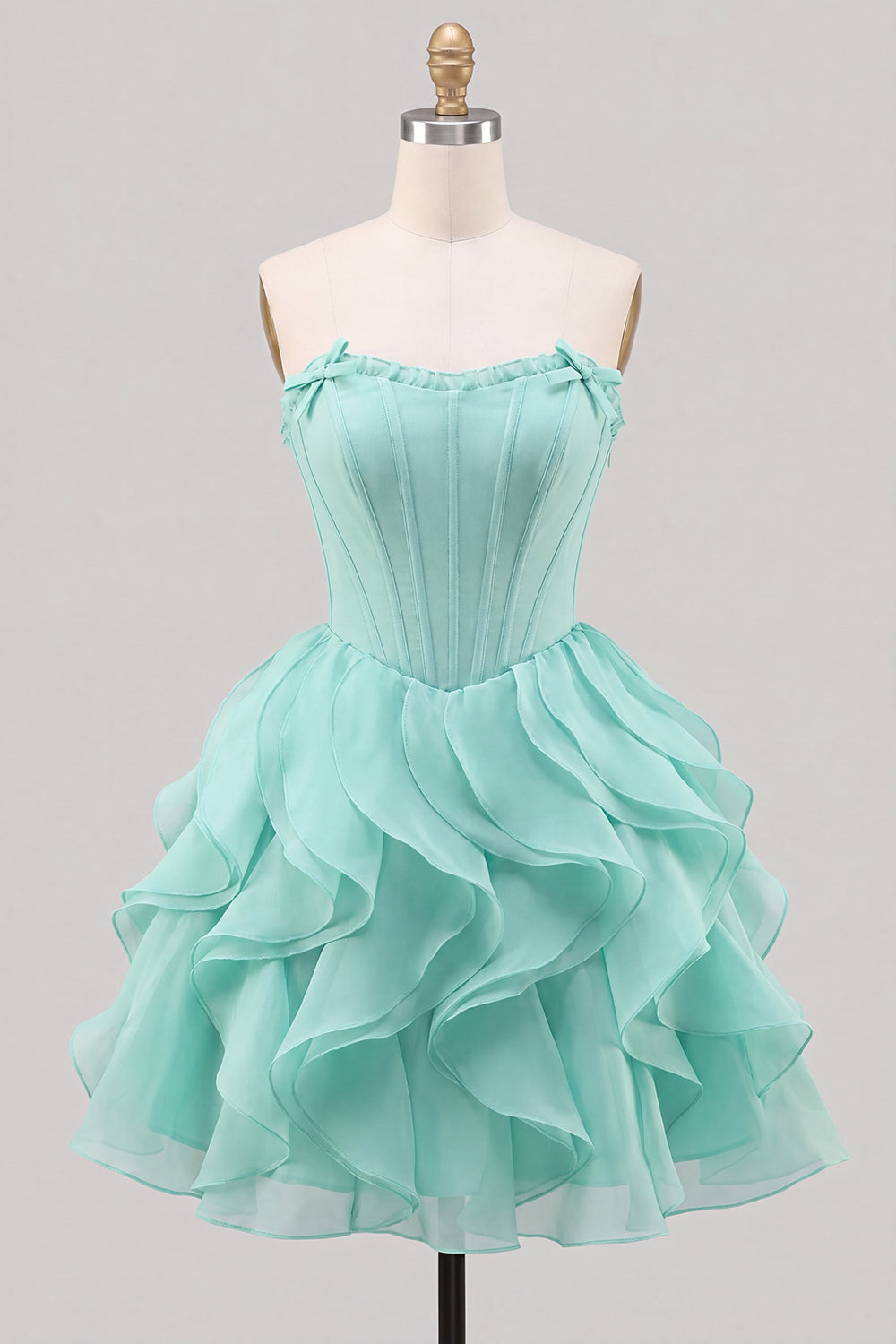 A-Line Sweetheart Brown Corset Ruffle Homecoming Dress with Lace Up Back