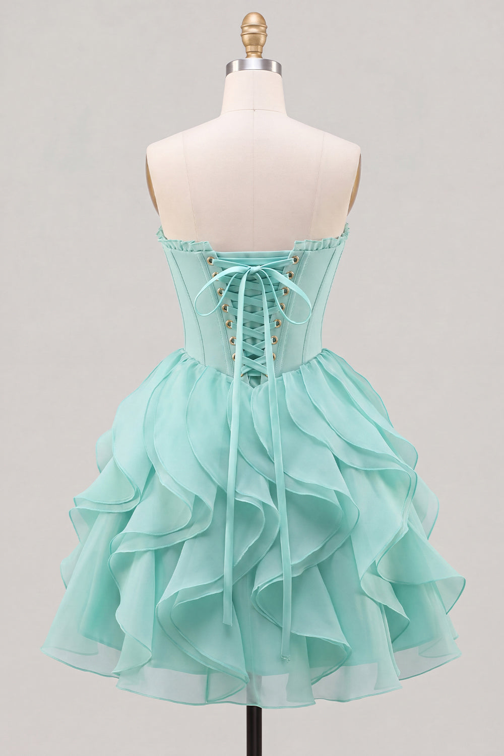 A-Line Sweetheart Brown Corset Ruffle Homecoming Dress with Lace Up Back