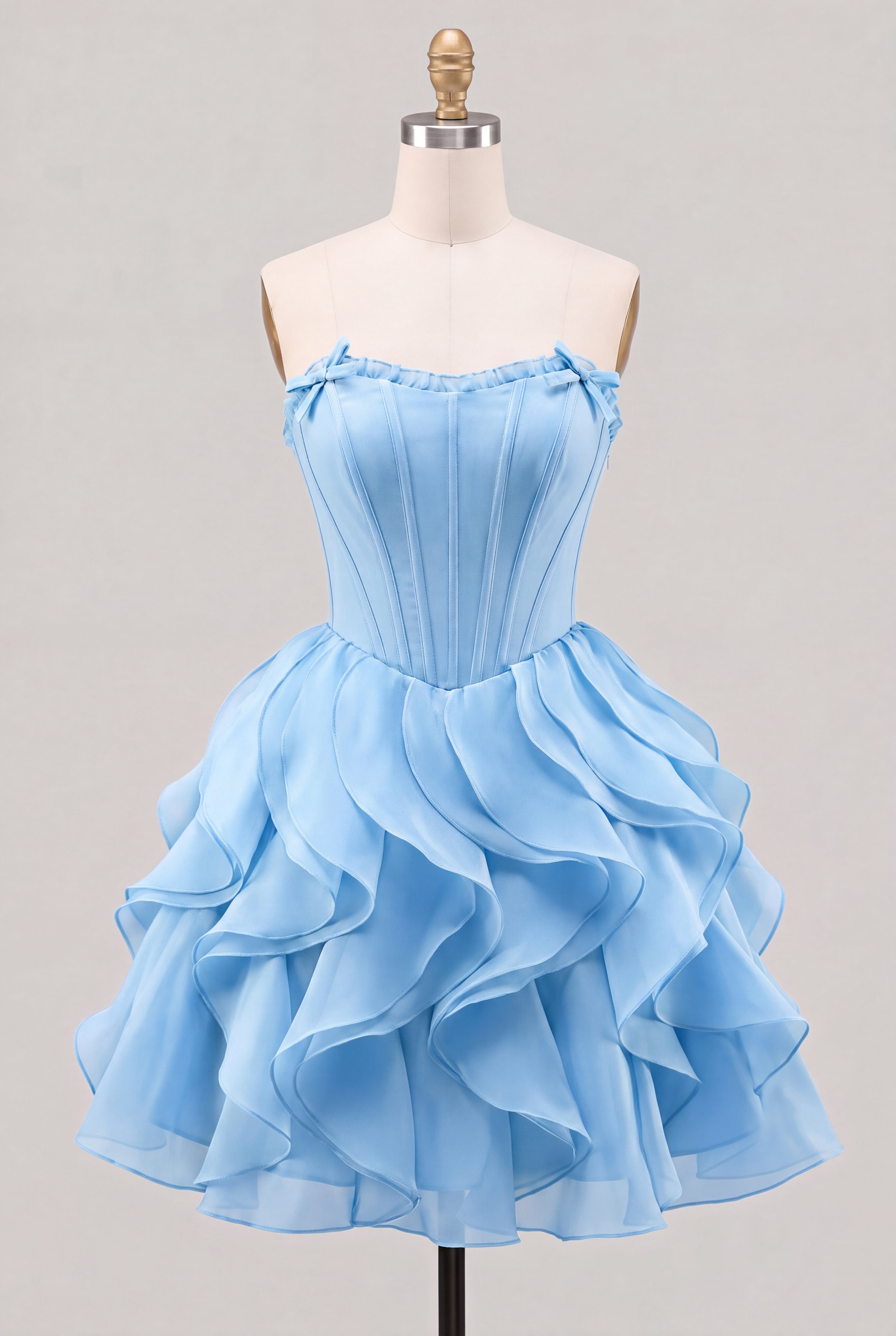 A-Line Sweetheart Brown Corset Ruffle Homecoming Dress with Lace Up Back