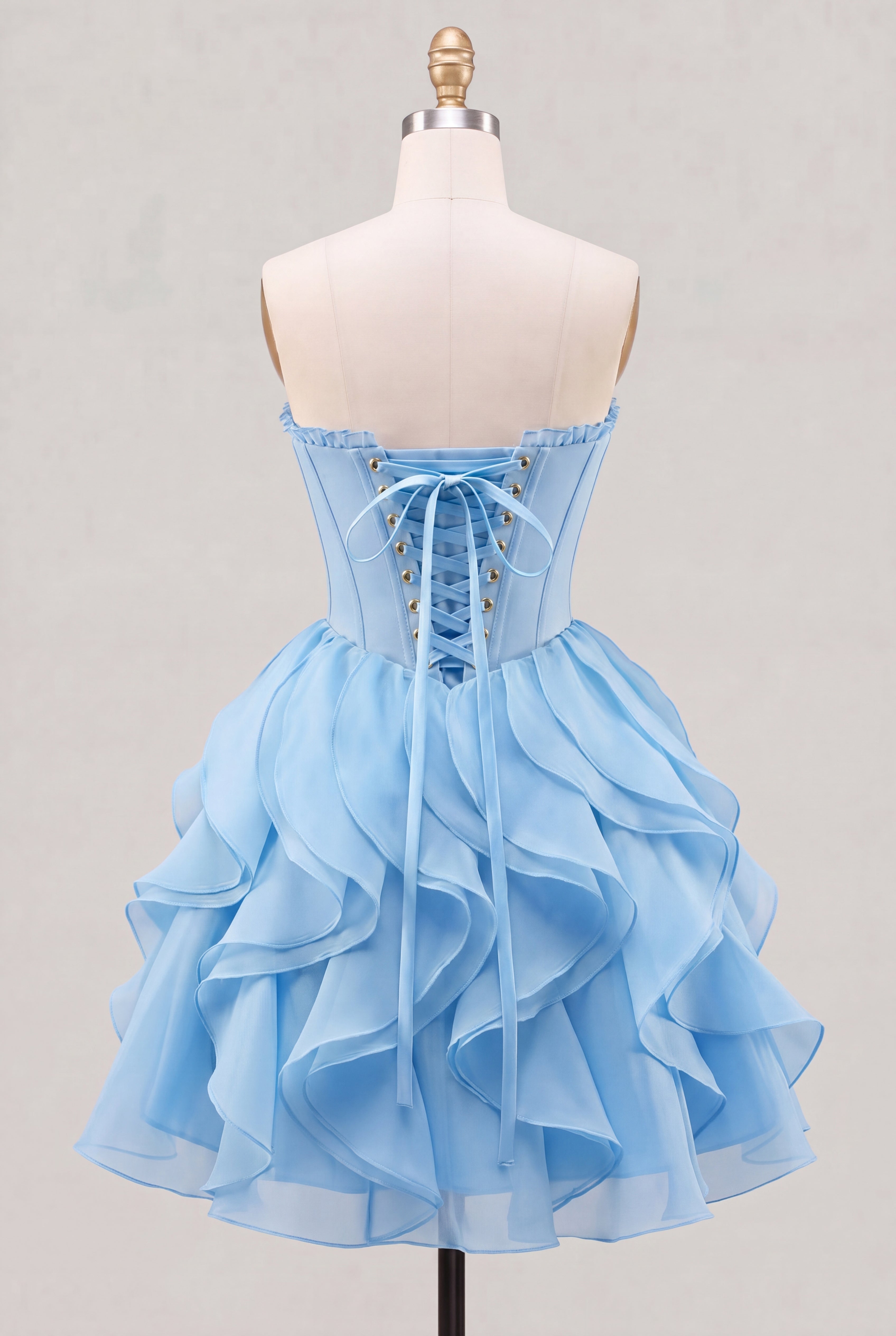 A-Line Sweetheart Brown Corset Ruffle Homecoming Dress with Lace Up Back