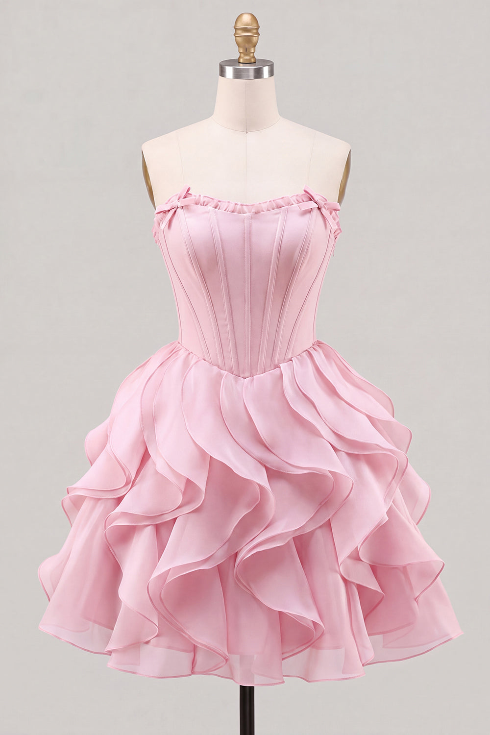 A-Line Sweetheart Brown Corset Ruffle Homecoming Dress with Lace Up Back
