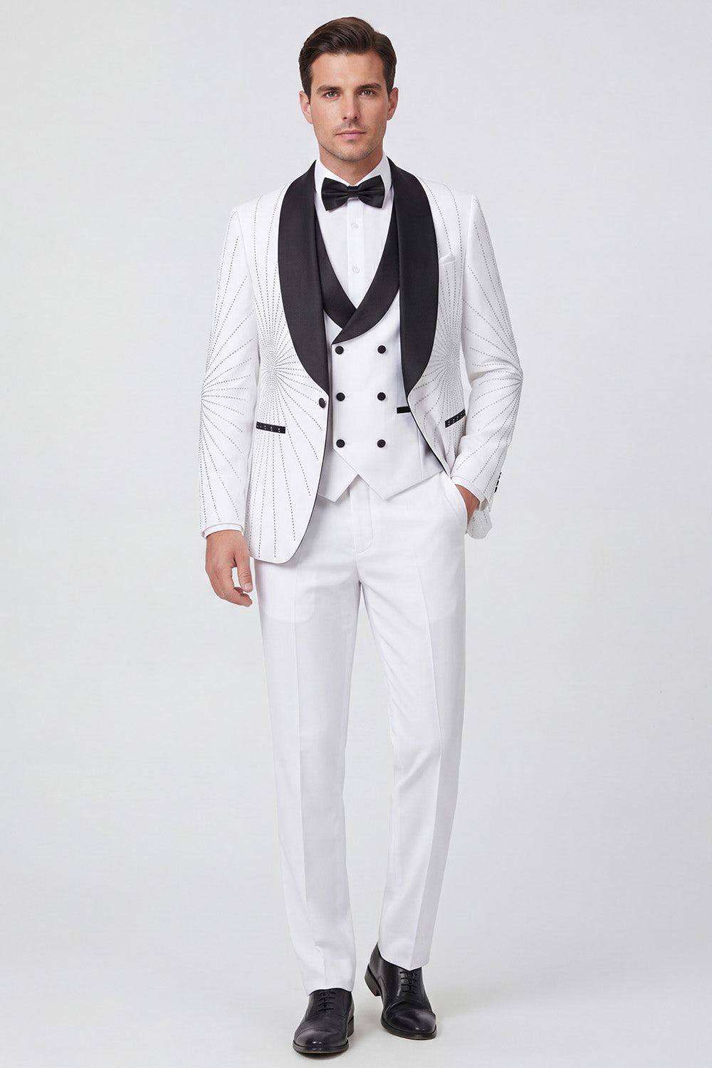 3 Piece Black Shawl Lapel One Button Men's Prom Suits with Beading