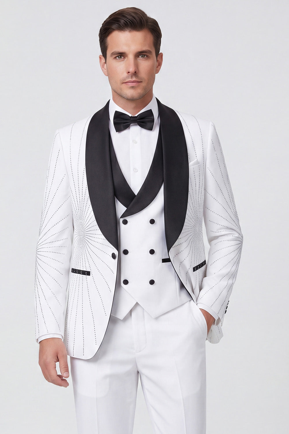 3 Piece Black Shawl Lapel One Button Men's Prom Suits with Beading