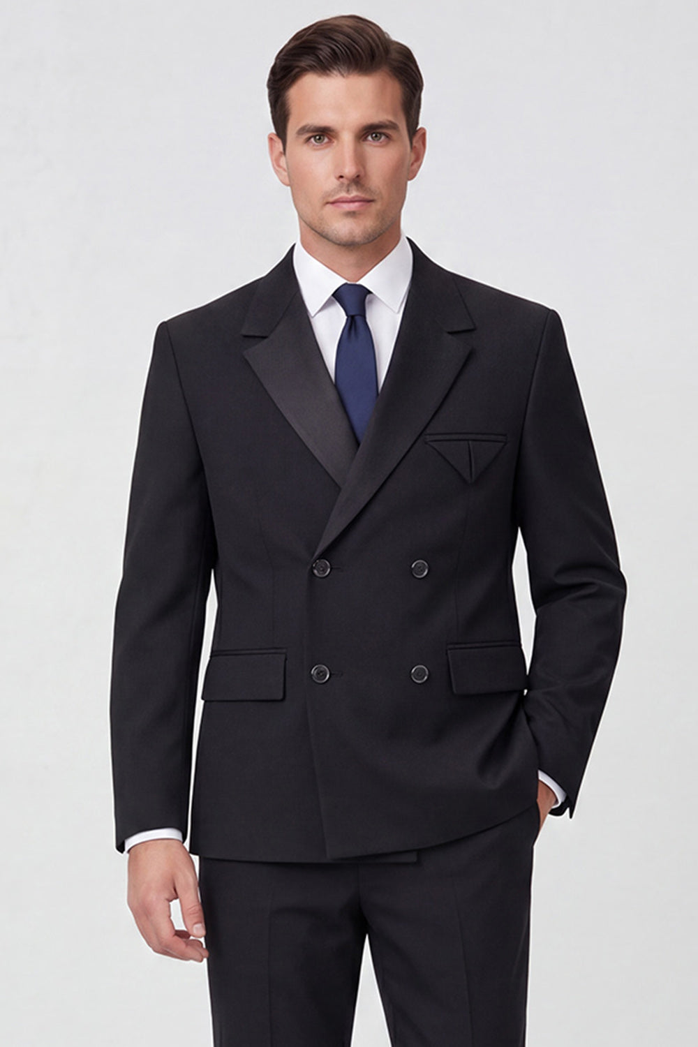 2 Piece Black Notch Lapel Double Breasted Men's Prom Suits