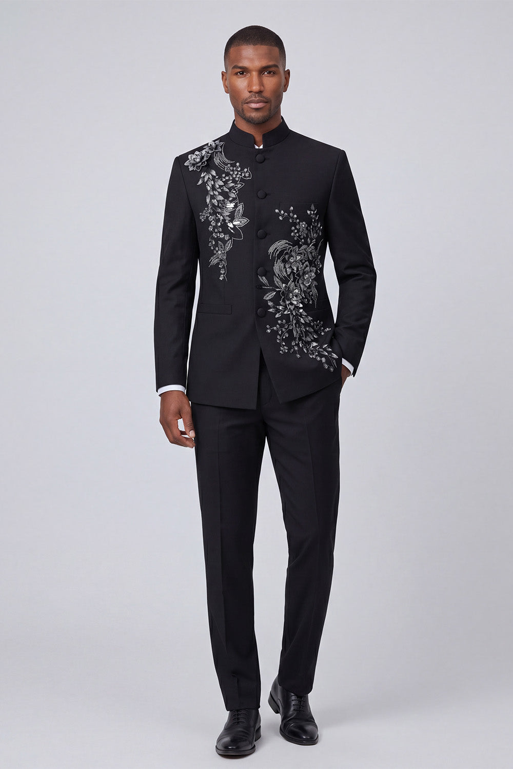 2 Piece Black Single Breasted Men's Prom Suits with Embroidery