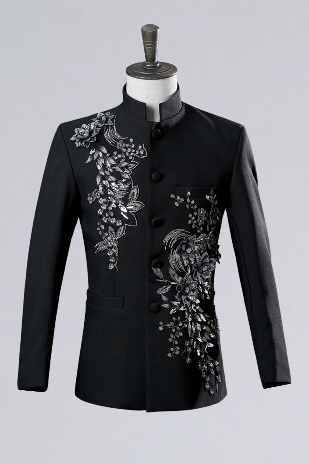 2 Piece Black Single Breasted Men's Prom Suits with Embroidery