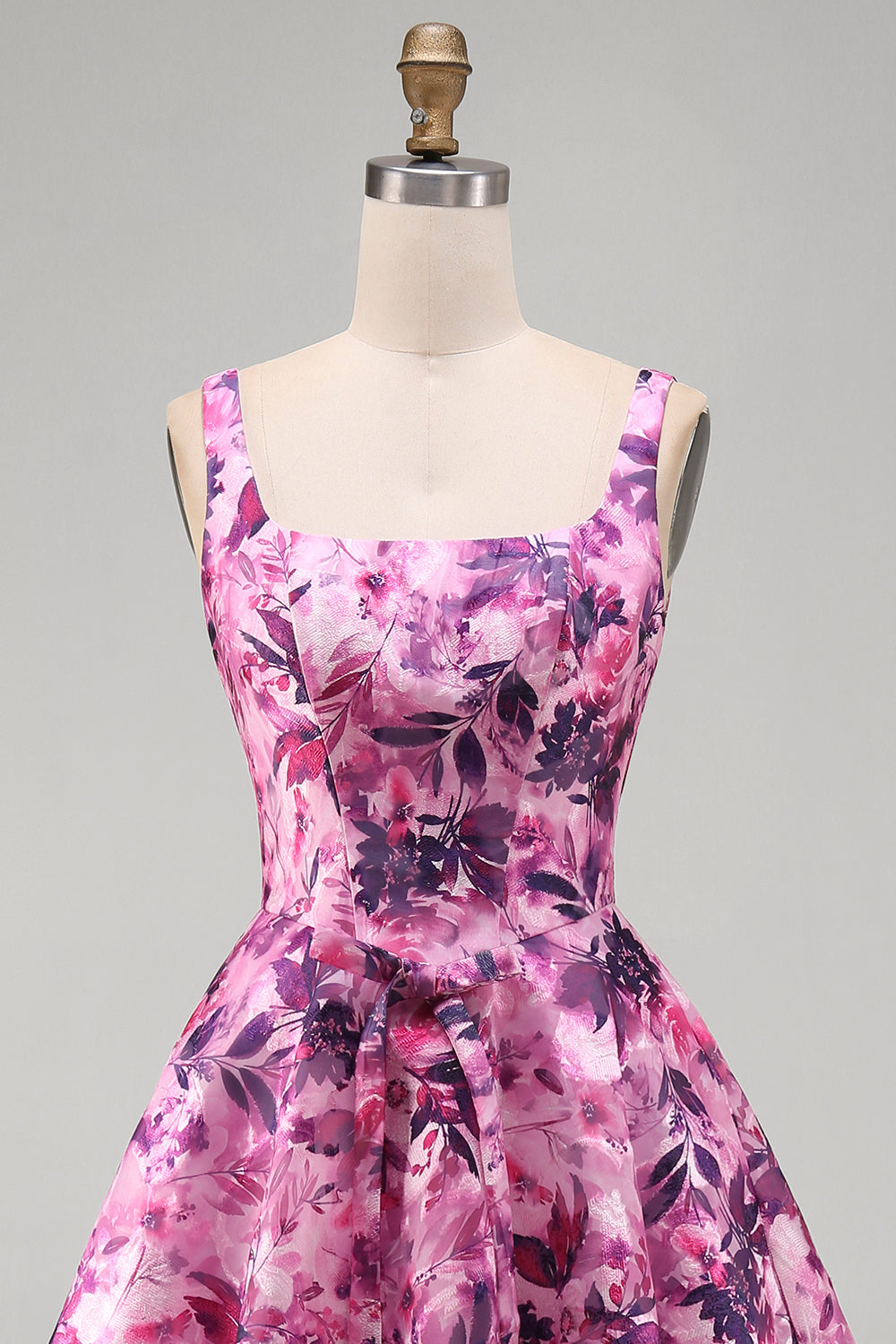 A-Line Fuchsia Floral Ruffled Square Neck Corset Short Homecoming Dress