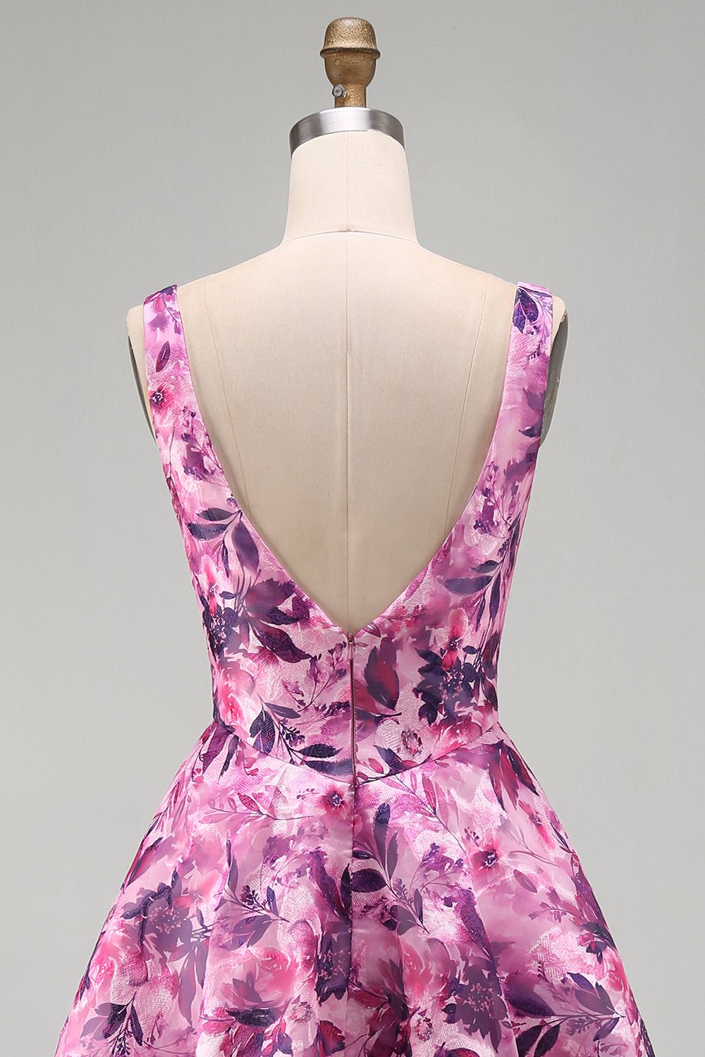 A-Line Fuchsia Floral Ruffled Square Neck Corset Short Homecoming Dress