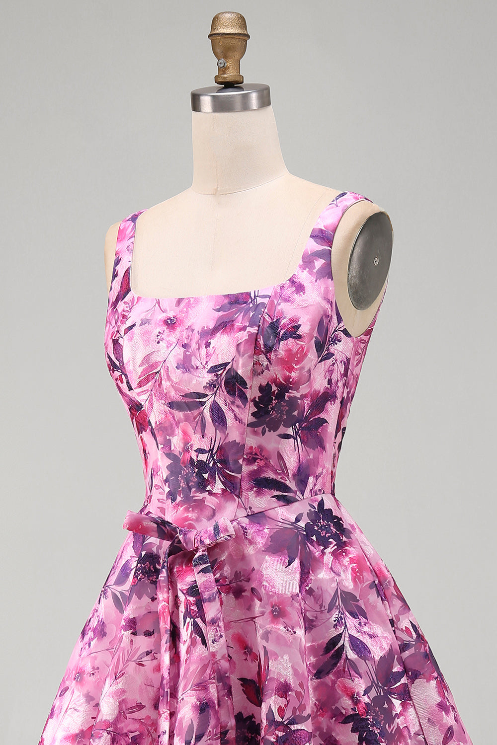 A-Line Fuchsia Floral Ruffled Square Neck Corset Short Homecoming Dress
