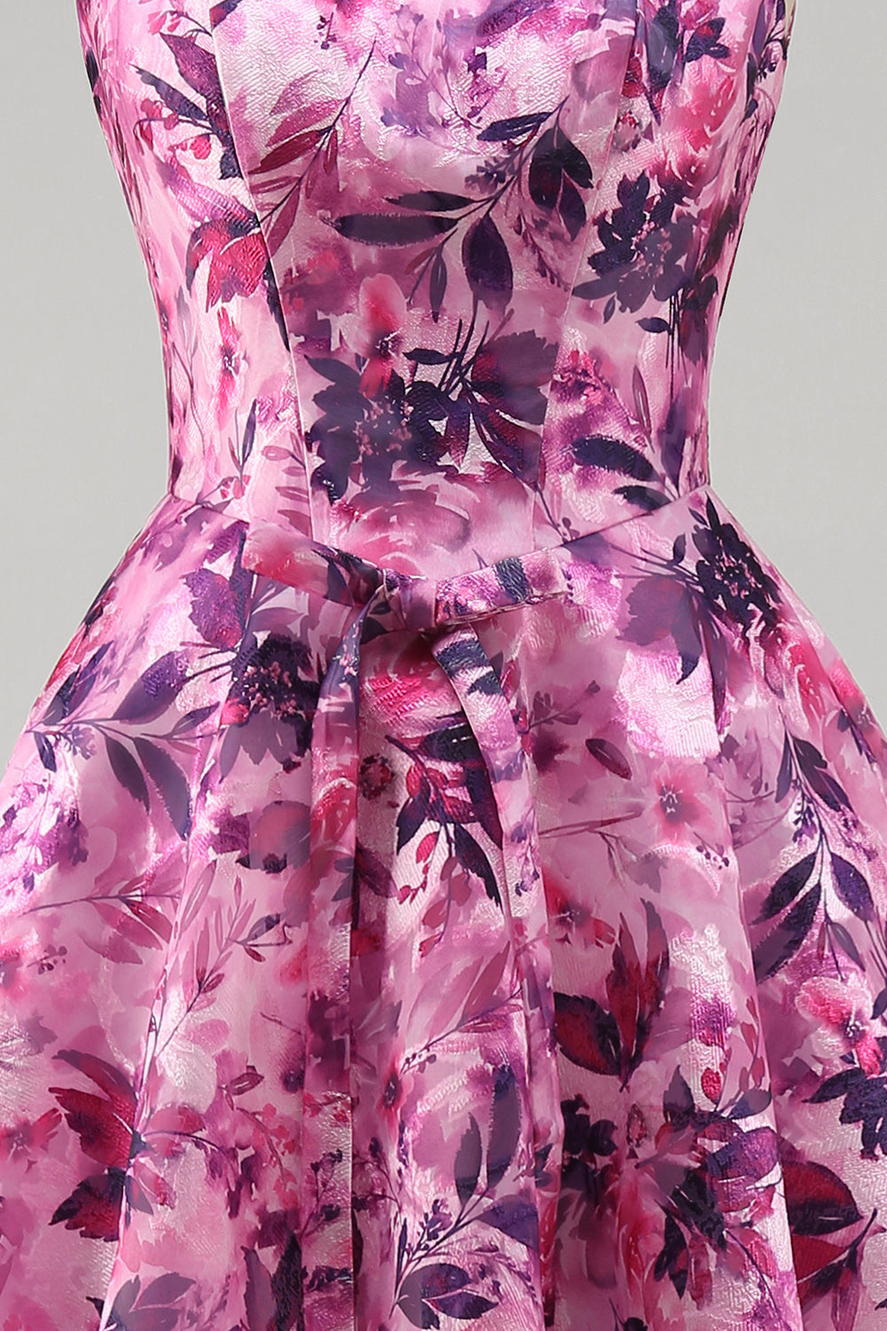 A-Line Fuchsia Floral Ruffled Square Neck Corset Short Homecoming Dress