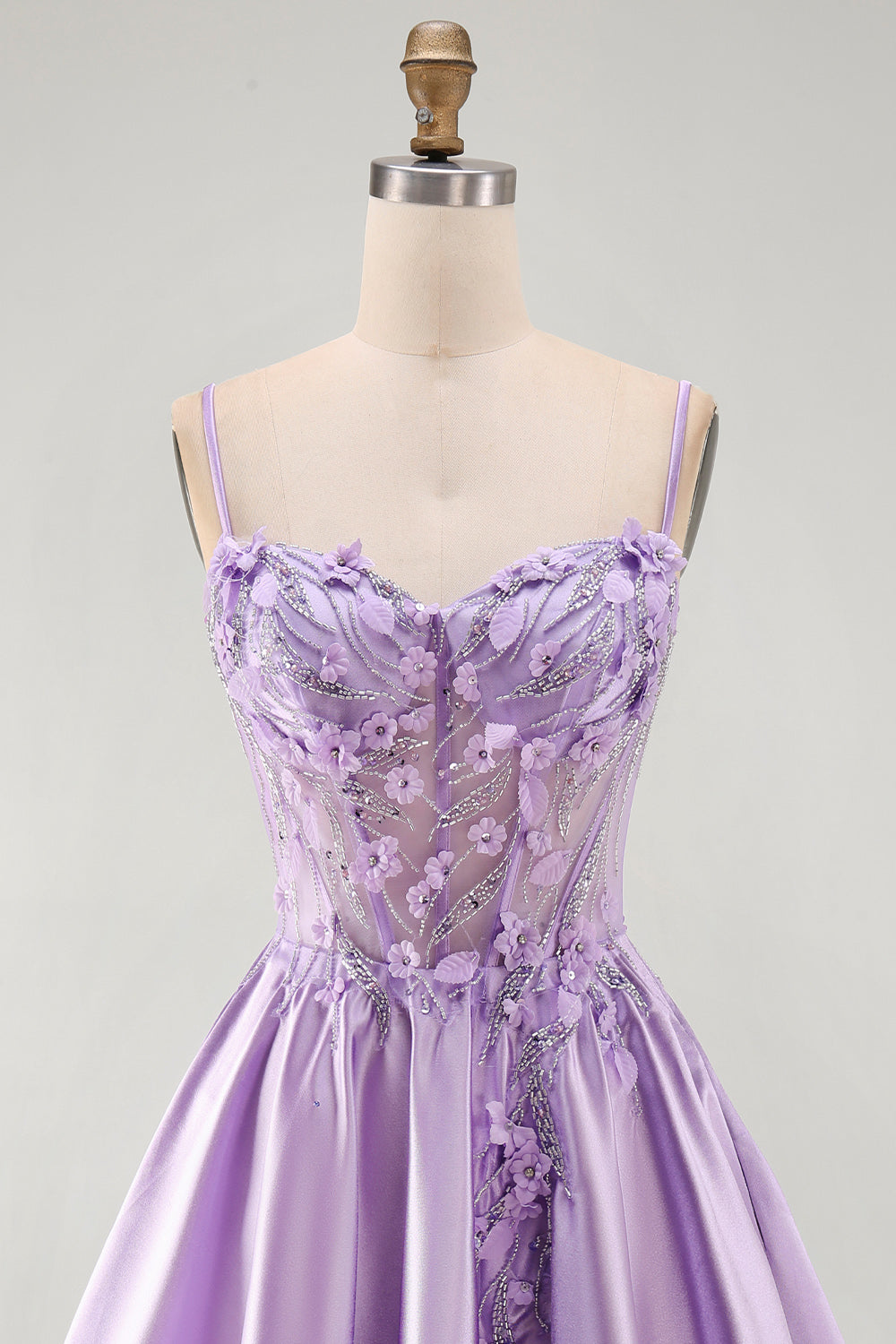 A-Line Lilac Sheer Corset 3D Flowers Beaded Short Homecoming Dress with Ruffles