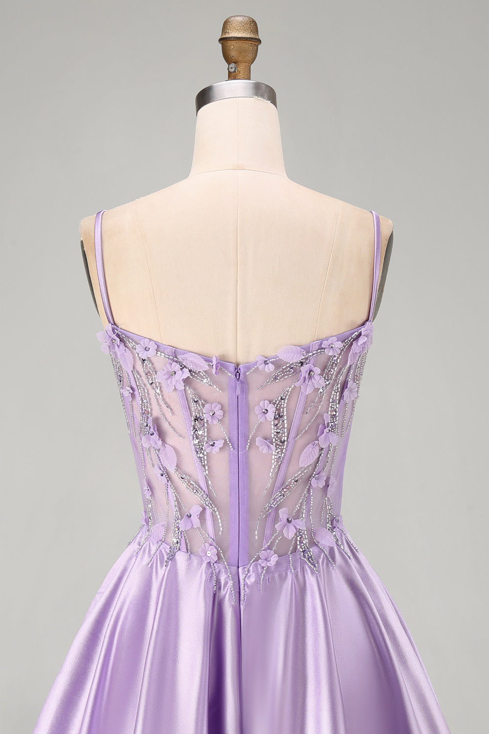 A-Line Lilac Sheer Corset 3D Flowers Beaded Short Homecoming Dress with Ruffles
