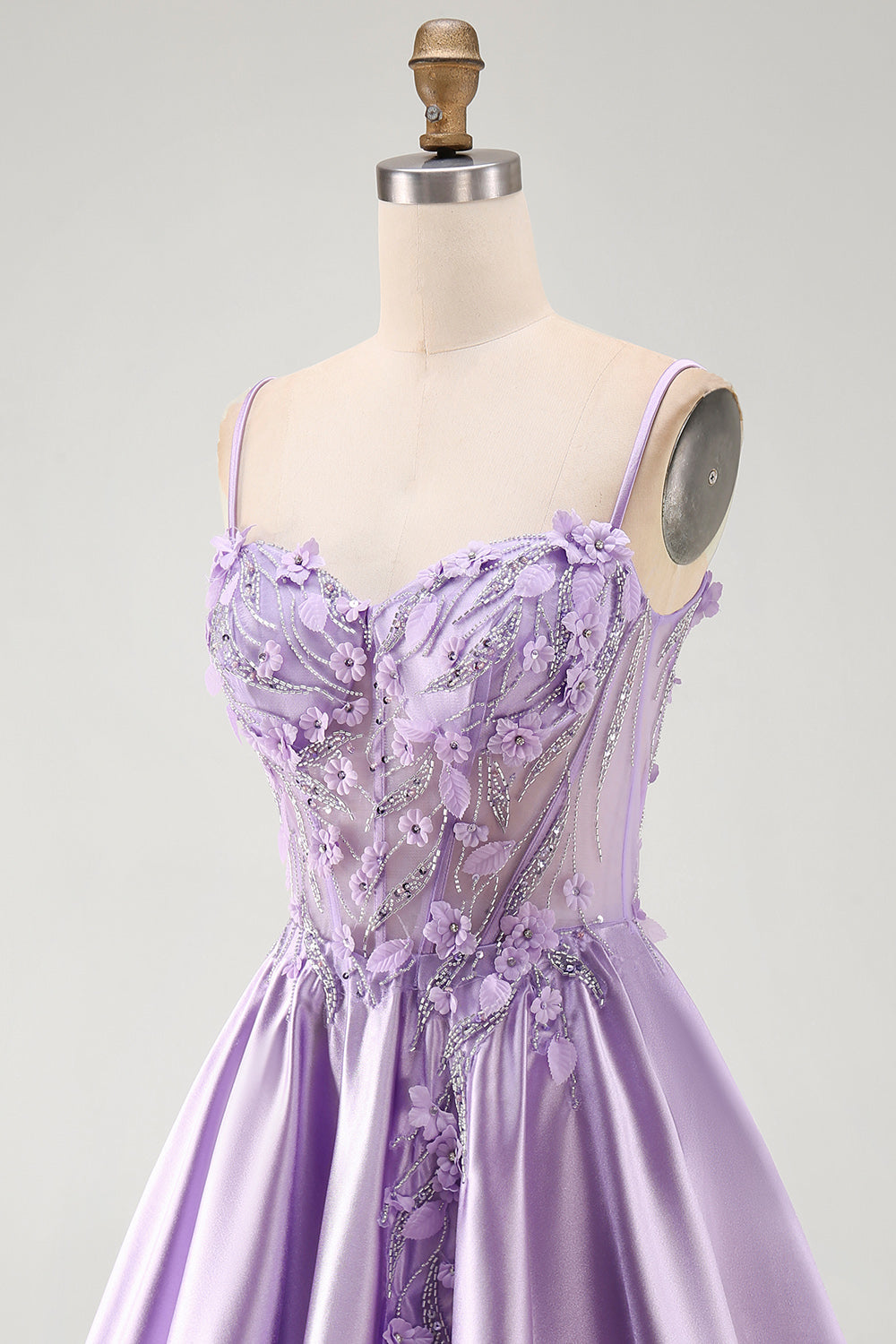A-Line Lilac Sheer Corset 3D Flowers Beaded Short Homecoming Dress with Ruffles