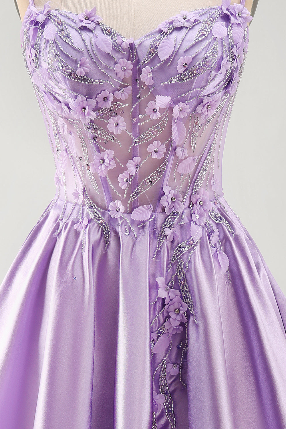 A-Line Lilac Sheer Corset 3D Flowers Beaded Short Homecoming Dress with Ruffles
