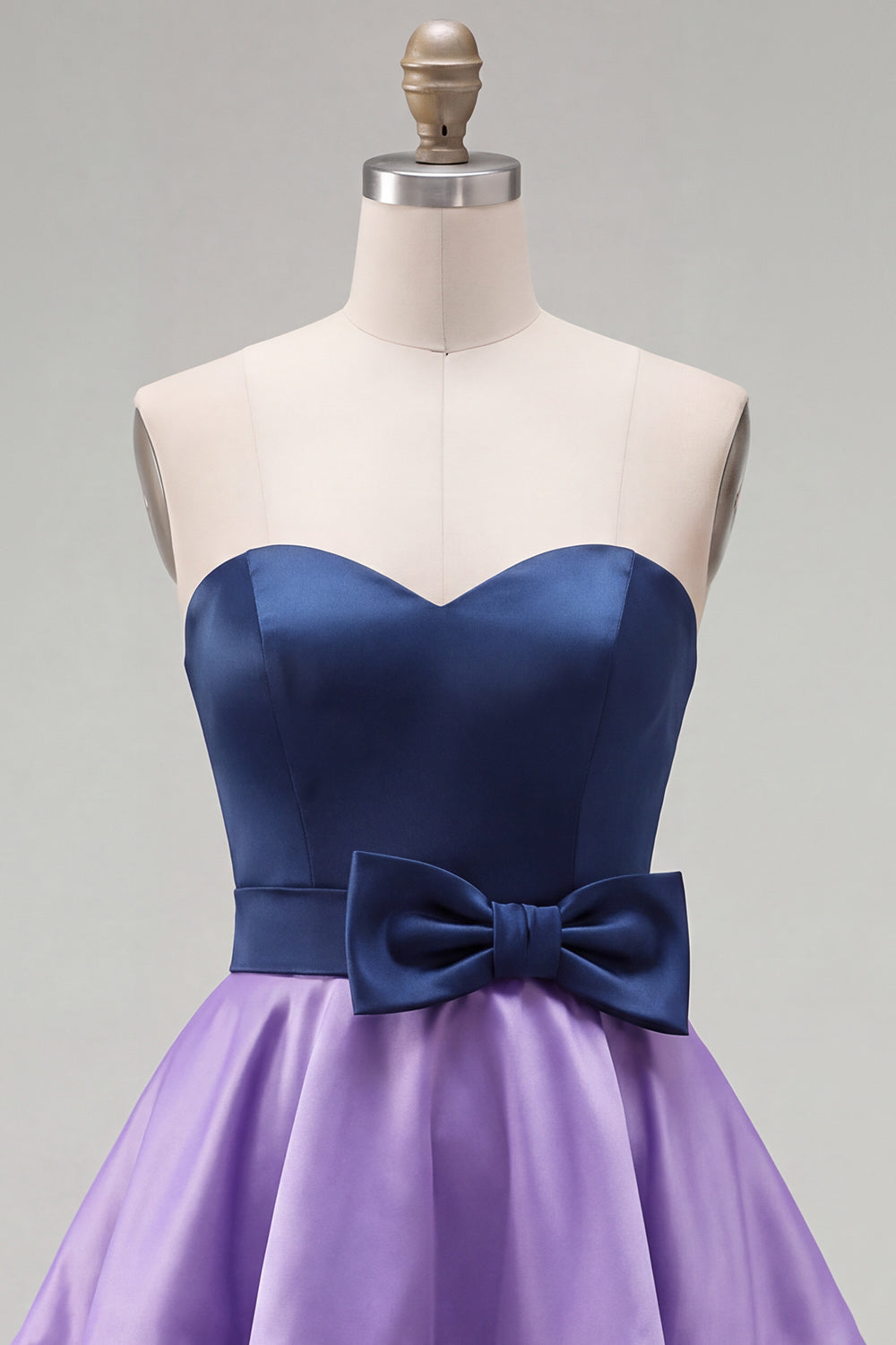 A-Line Navy Purple Satin Sweetheart Ruffled Homecoming Dress with Bow