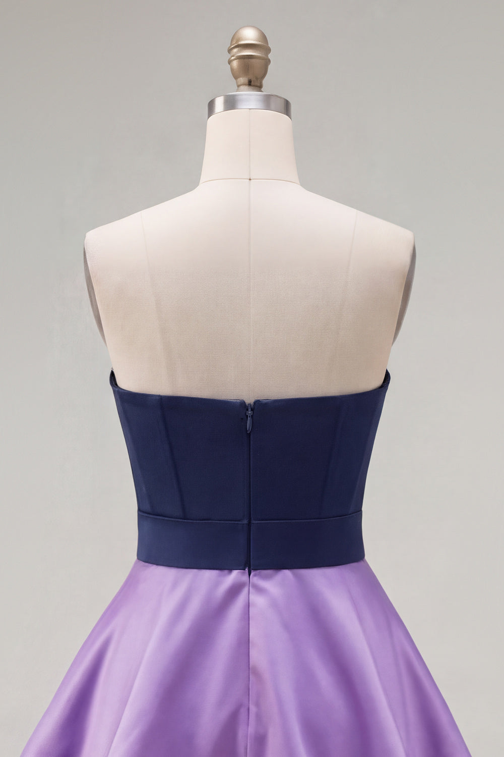 A-Line Navy Purple Satin Sweetheart Ruffled Homecoming Dress with Bow