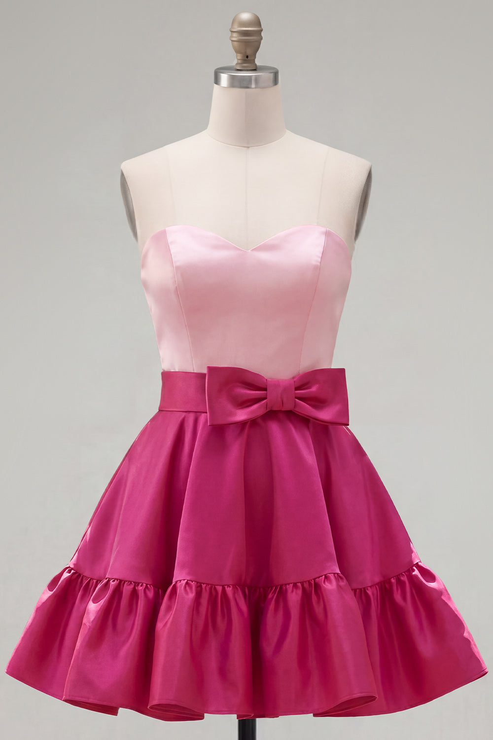 A-Line Navy Purple Satin Sweetheart Ruffled Homecoming Dress with Bow